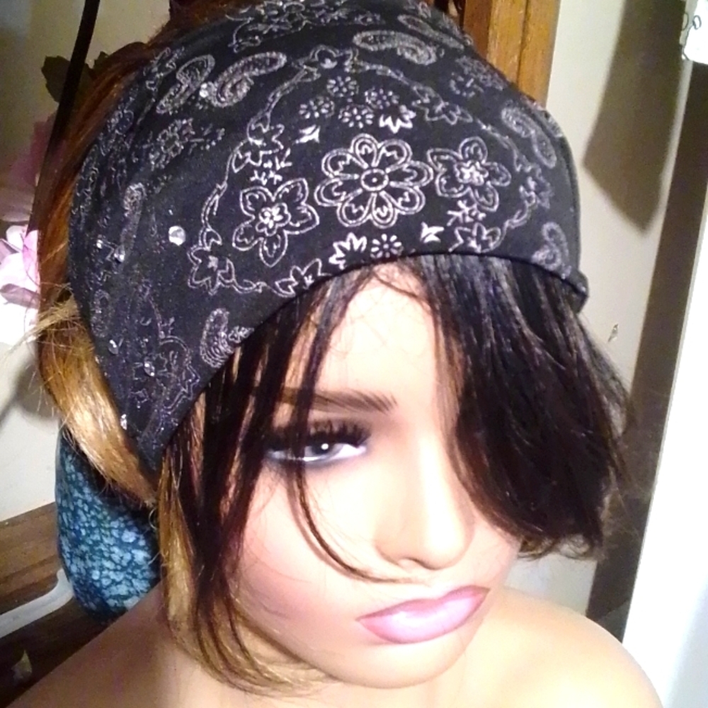 Wild Wear Black & Silver Rhinestone Handkerchief Headband